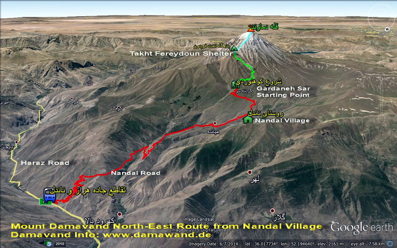 Climb Mount Damavand from the Northeastern Route Map - Nandal Trail