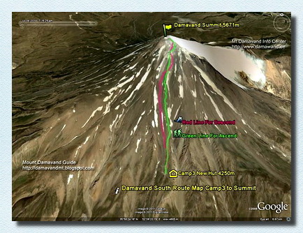 Damavand Camp3 Bargah Sevom to the Summit Route Map
