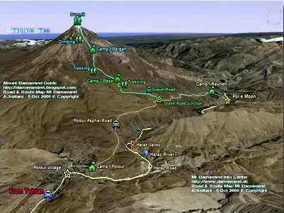 Mt. Damavand Road and Route Map