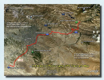 IKA Airport Tehran to Damawand Camp1 Polour Road Map
