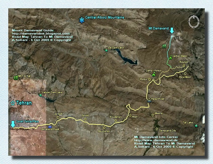 Tehran to Mt Damavand Road Map