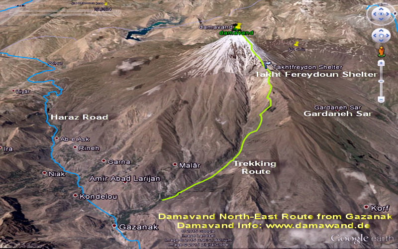 Climb Mount Damavand from the Northeastern Route Map - Gazaneh Trail