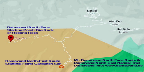 Climbing tour guide mount Damavand Iran - Damavand north face road map