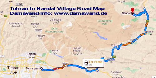 Hiking Trekking Damavand - Tehran to Nandal Village Road Map