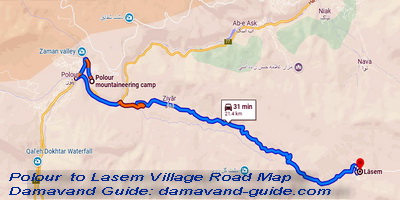 Polour Resort to Lasem village Road Map, Ski Tour Guide Doberar Mountain Iran