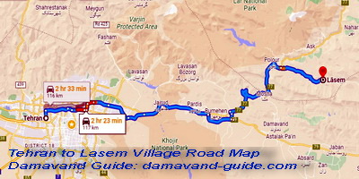 Tehran to Lasem village Road Map