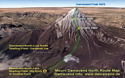 Mount Damavand Northe Face Climbing Route and Camps