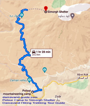 Mount Damavand Polour Camp to Simorgh Shelter Road Map
