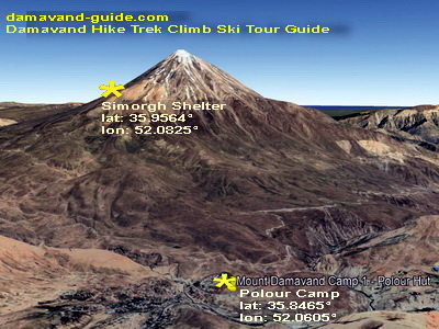 Mount Damavand west trekking route and Simorgh Shelter